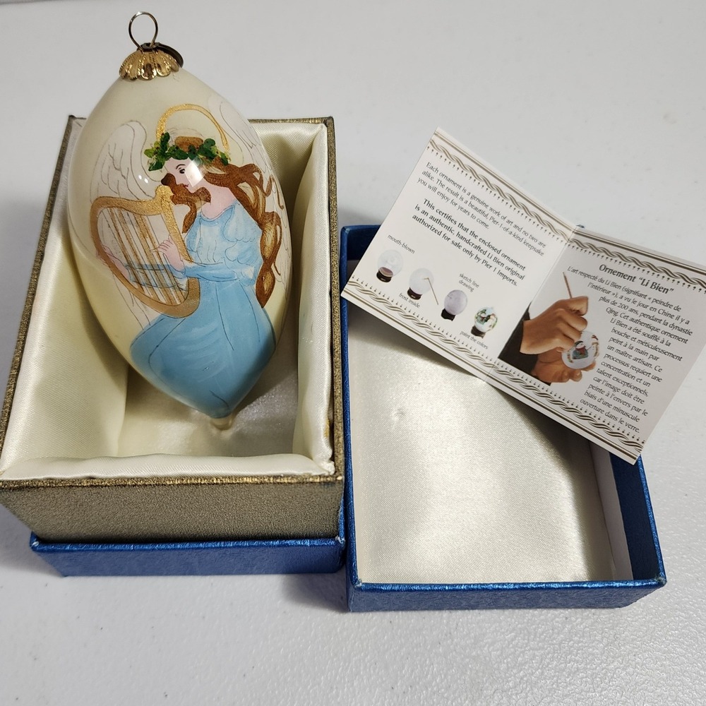 Pier 1 Li Bien 2015 Angel with Harp Hand Painted Glass Christmas Ornament Boxed